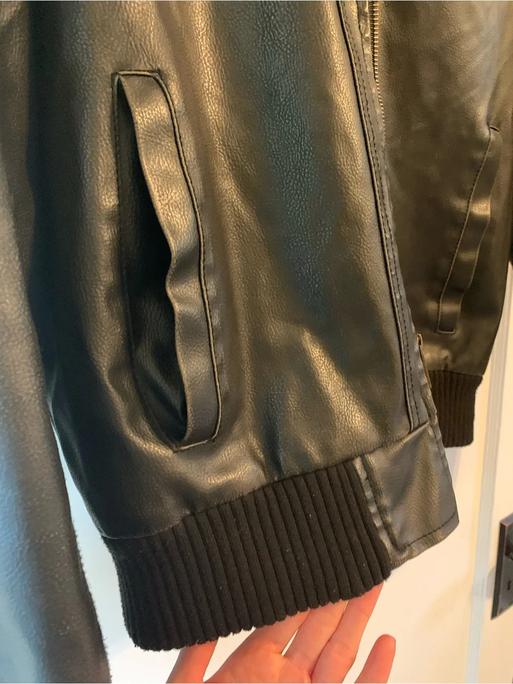 GUESS Brown Leather Bomber Jacket with Hooded Liner